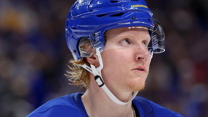 May 18, 2026; Buffalo, New York, USA; Buffalo Sabres defenseman Rasmus Dahlin (26) during a stoppage in play against the Montréal Canadiens in game seven of the second round of the 2026 Stanley Cup Playoffs at KeyBank Center. Mandatory Credit: Timothy T. Ludwig-Imagn Images