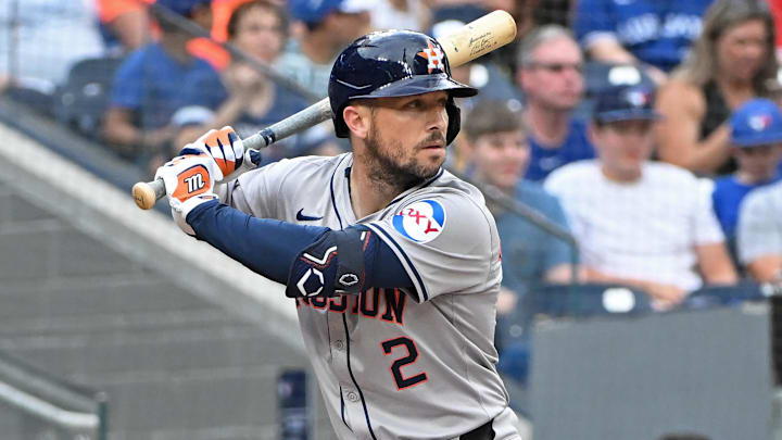 Jul 3, 2024; Toronto, Ontario, CAN; Houston Astros third baseman Alex Bregman (2) bats against the Toronto Blue Jays at Rogers Centre