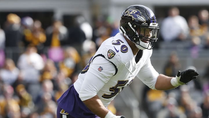 Oct 8, 2023; Pittsburgh, Pennsylvania, USA;  Baltimore Ravens linebacker Kyle Van Noy (50) pass