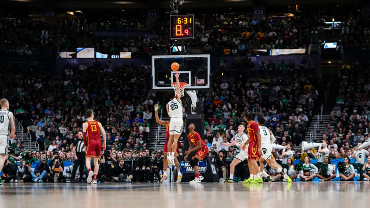 Mar 17, 2023; Columbus, Ohio, USA;  Michigan State Spartans forward Malik Hall (25) makes a shot against USC.