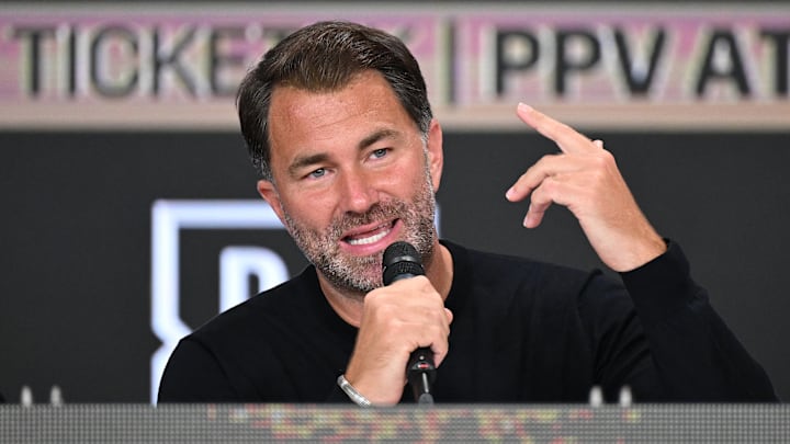 Eddie Hearn is seen during a press conference at The Glasshouse in Surfers Paradise on the Gold Coast on January 6, 2025.