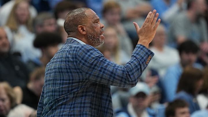 North Carolina Head Coach Hubert Davis in matchup versus American 