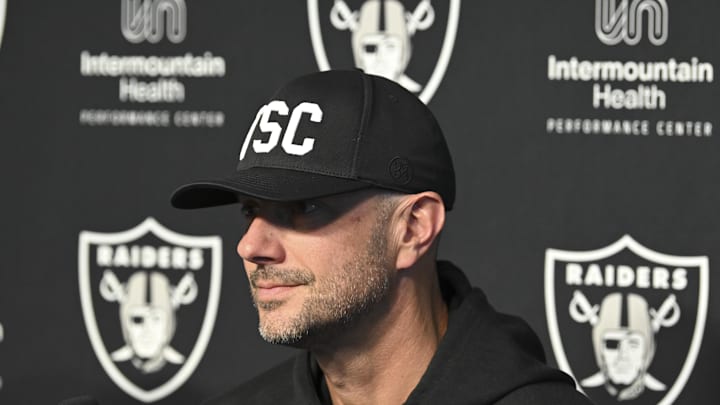 Apr 25, 2025; Henderson, NV, USA; (L-R) Las Vegas Raiders general manager John Spytek during a news conference introducing Ashton Jeanty as the first round draft pick in the 2025 NFL Draft at Intermountain Health Performance Center. Mandatory Credit: Candice Ward-Imagn Images Apr 25, 2025; Henderson, NV, USA; (L-R) Las Vegas Raiders general manager John Spytek during a news conference introducing Ashton Jeanty as the first round draft pick in the 2025 NFL Draft at Intermountain Health Performance Center. Mandatory Credit: Candice Ward-Imagn Images