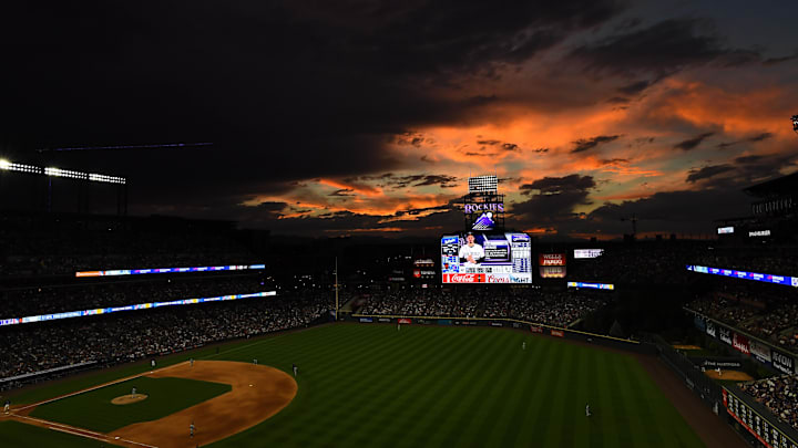Jun 29, 2019; Denver, CO, USA; General wide view of Coors Field during the eighth inning of the game between the Los Angeles Dodgers against the Colorado Rockies.