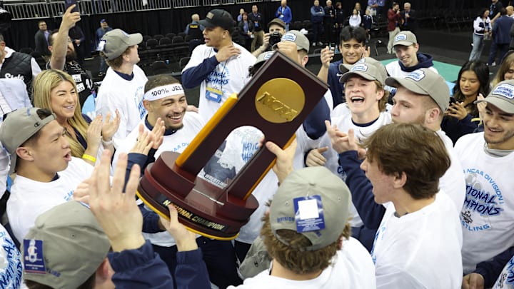 The Penn State Nittany Lions celebrate after winning the NCAA Wrestling Title at the T-Mobile Center in Kansas City. The Penn State Nittany Lions celebrate after winning the NCAA Wrestling Title at the T-Mobile Center in Kansas City.