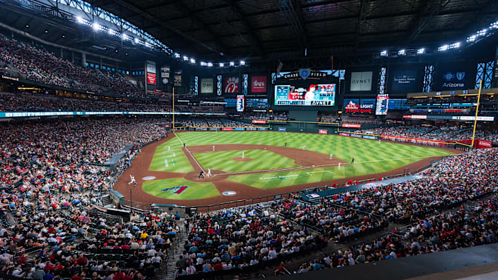 Aug 10, 2024; Phoenix, Arizona, USA; A general view of the fans in attendance for a baseball game between the Philadelphia Phillies and Arizona Diamondbacks at Chase Field. Mandatory Credit: Allan Henry-Imagn Images