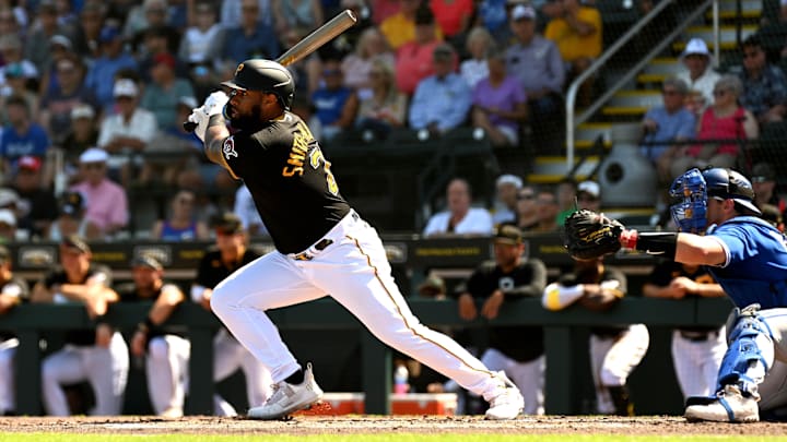 Mar 7, 2023; Bradenton, Florida, USA;  Pittsburgh Pirates right fielder Canaan Smith-Njigba (28)