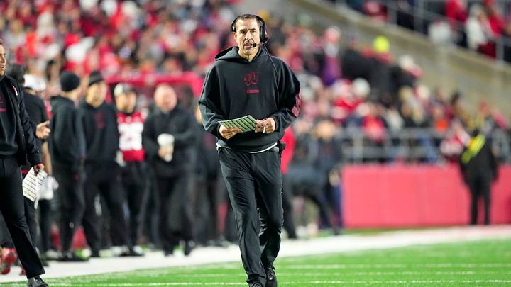 Nov 8, 2025; Madison, Wisconsin, USA;  Wisconsin Badgers head coach Luke Fickell looks on during the second quarter against the Washington Huskies at Camp Randall Stadium. Mandatory Credit: Jeff Hanisch-Imagn Images