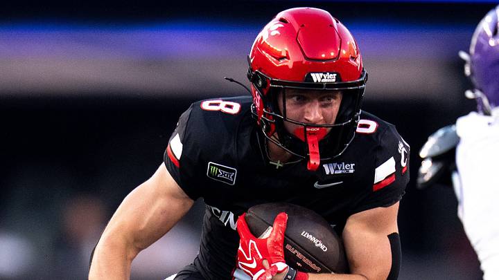 Cincinnati Bearcats wide receiver Cade Wolford (8) runs the ball in the first quarter of the game between Western Carolina Catamount and Cincinnati Bearcats at Nippert Stadium in Cincinnati on Saturday, September 12, 2026.