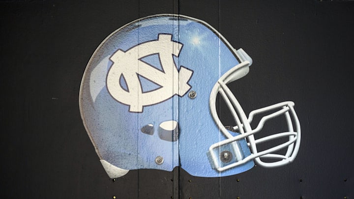 Dec 30, 2016; El Paso, TX, USA; A view of the North Carolina Tar Heels logo and helmet outside their locker room before facing the Stanford Cardinal at Sun Bowl Stadium. Mandatory Credit: Ivan Pierre Aguirre-Imagn Images
