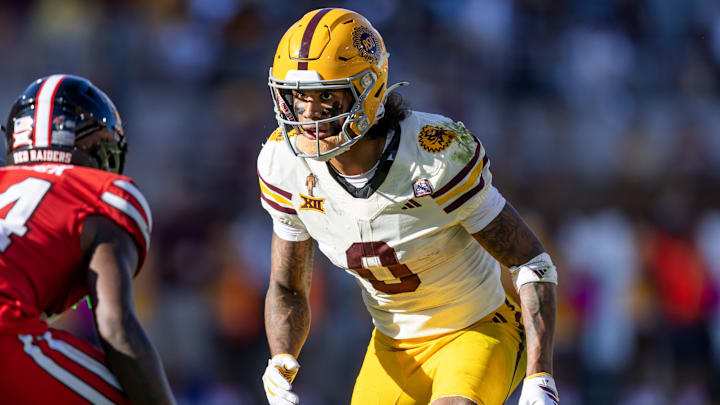 Oct 18, 2025; Tempe, Arizona, USA; Arizona State Sun Devils wide receiver Jordyn Tyson (0) against the Texas Tech Red Raiders at Mountain America Stadium. Mandatory Credit: Mark J. Rebilas-Imagn Images Oct 18, 2025; Tempe, Arizona, USA; Arizona State Sun Devils wide receiver Jordyn Tyson (0) against the Texas Tech Red Raiders at Mountain America Stadium. Mandatory Credit: Mark J. Rebilas-Imagn Images
