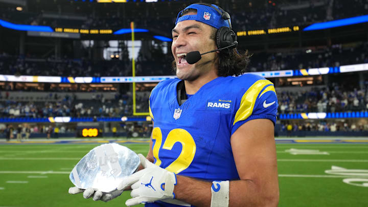 Dec 14, 2025; Inglewood, California, USA; Los Angeles Rams wide receiver Puka Nacua (12) celebrates after defeating the Detroit Lions at SoFi Stadium. Mandatory Credit: Kirby Lee-Imagn Images Dec 14, 2025; Inglewood, California, USA; Los Angeles Rams wide receiver Puka Nacua (12) celebrates after defeating the Detroit Lions at SoFi Stadium. Mandatory Credit: Kirby Lee-Imagn Images