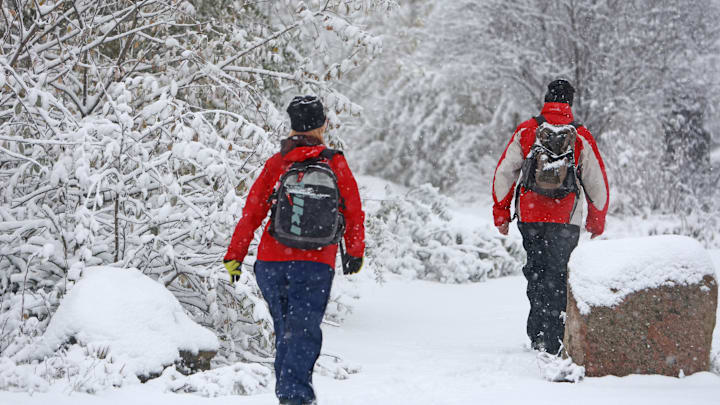 Hikers walking in the snow