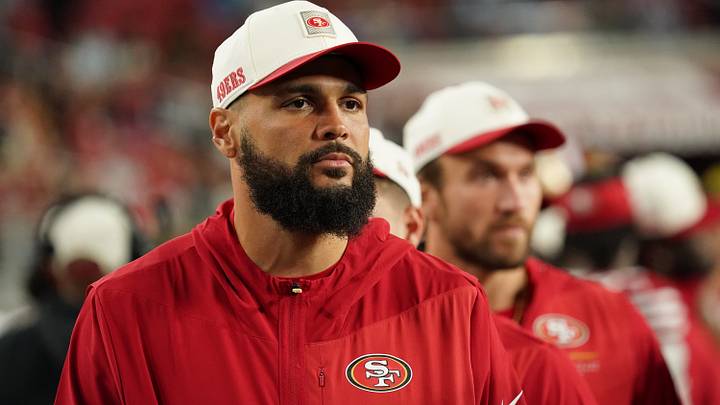 Aug 13, 2026; Santa Clara, California, USA; San Francisco 49ers wide receiver Mike Evans (5) watches from the sideline during a game against the Tennessee Titans in the fourth quarter at Levi's Stadium. Aug 13, 2026; Santa Clara, California, USA; San Francisco 49ers wide receiver Mike Evans (5) watches from the sideline during a game against the Tennessee Titans in the fourth quarter at Levi's Stadium.
