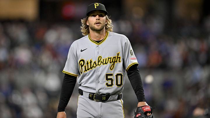 Apr 21, 2026; Arlington, Texas, USA; Pittsburgh Pirates starting pitcher Carmen Mlodzinski (50) comes off the field during the game between the Rangers and the Pirates at Globe Life Field. Mandatory Credit: Jerome Miron-Imagn Images Apr 21, 2026; Arlington, Texas, USA; Pittsburgh Pirates starting pitcher Carmen Mlodzinski (50) comes off the field during the game between the Rangers and the Pirates at Globe Life Field. Mandatory Credit: Jerome Miron-Imagn Images