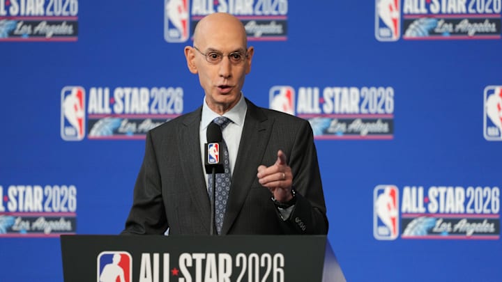 NBA commissioner Adam Silver speaks to the media during a press conference.