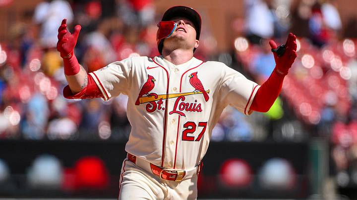 Apr 25, 2026; St. Louis, Missouri, USA; St. Louis Cardinals left fielder Nathan Church (27) reacts as he runs the bases after hitting a two run home run against the Seattle Mariners during the seventh inning at Busch Stadium. Mandatory Credit: Jeff Curry-Imagn Images Apr 25, 2026; St. Louis, Missouri, USA; St. Louis Cardinals left fielder Nathan Church (27) reacts as he runs the bases after hitting a two run home run against the Seattle Mariners during the seventh inning at Busch Stadium. Mandatory Credit: Jeff Curry-Imagn Images
