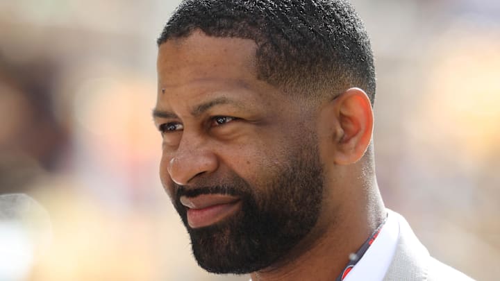 Cleveland Browns general manager Andrew Berry looks on.