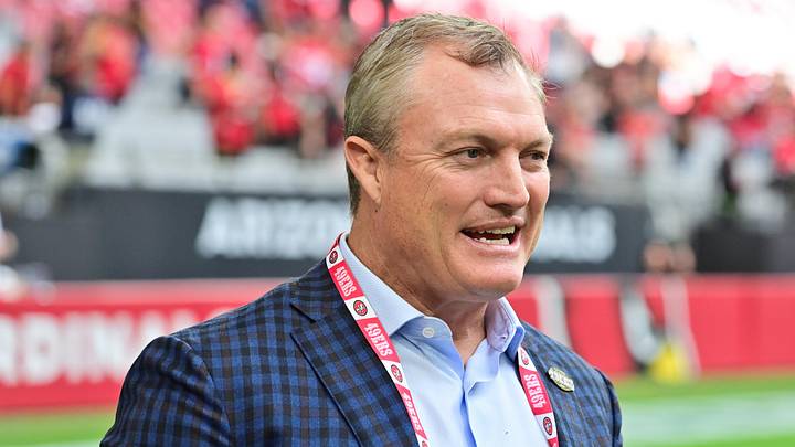 Nov 16, 2025; Glendale, Arizona, USA; San Francisco 49ers general manager John Lynch speaks on the sidelines before the game against the Arizona Cardinals at State Farm Stadium. Mandatory Credit: Matt Kartozian-Imagn Images Nov 16, 2025; Glendale, Arizona, USA; San Francisco 49ers general manager John Lynch speaks on the sidelines before the game against the Arizona Cardinals at State Farm Stadium. Mandatory Credit: Matt Kartozian-Imagn Images