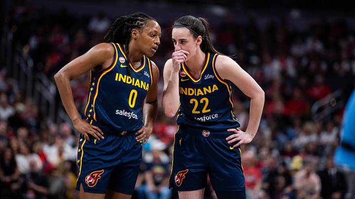 Jun 11, 2026; Indianapolis, Indiana, USA; Indiana Fever guard Kelsey Mitchell (0) and guard Caitlin Clark (22) in the first half against the Chicago Sky at Gainbridge Fieldhouse. Mandatory Credit: Trevor Ruszkowski-Imagn Images Jun 11, 2026; Indianapolis, Indiana, USA; Indiana Fever guard Kelsey Mitchell (0) and guard Caitlin Clark (22) in the first half against the Chicago Sky at Gainbridge Fieldhouse. Mandatory Credit: Trevor Ruszkowski-Imagn Images