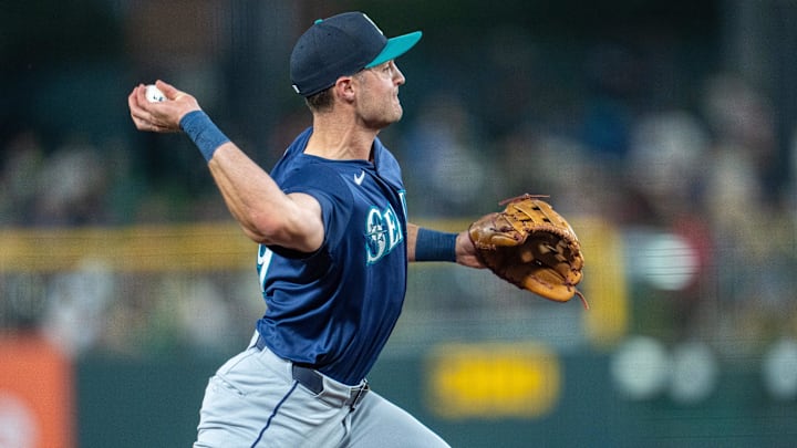 Seattle Mariners third baseman Ben Williamson makes a throw to first base during a game against the Athletics on May 6 at Sutter Health Park. Seattle Mariners third baseman Ben Williamson makes a throw to first base during a game against the Athletics on May 6 at Sutter Health Park.