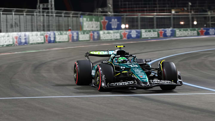 Nov 21, 2024; Las Vegas, Nevada, USA; Aston Martin Aramco F1 Team driver Fernando Alonso of Spain (14) drives during practice for the Formula 1 Heineken Silver Las Vegas Grand Prix at the Las Vegas Circuit. Mandatory Credit: Lucas Peltier-Imagn Images Nov 21, 2024; Las Vegas, Nevada, USA; Aston Martin Aramco F1 Team driver Fernando Alonso of Spain (14) drives during practice for the Formula 1 Heineken Silver Las Vegas Grand Prix at the Las Vegas Circuit. Mandatory Credit: Lucas Peltier-Imagn Images