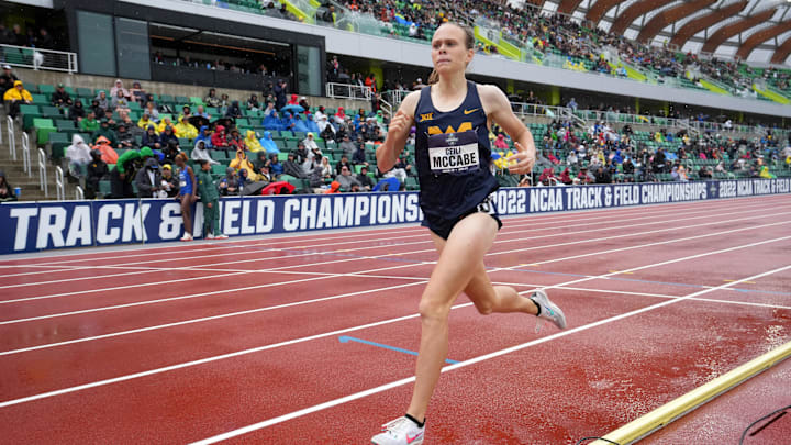 Jun 11, 2022; Eugene, OR, USA; Ceili McCabe of West Virginia places third in the women's steeplechase in 9:31.14 during the NCAA Track and Field Championships at Hayward Field. Mandatory Credit: Kirby Lee-Imagn Images
