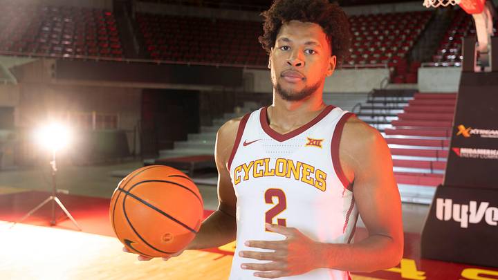 Iowa State forward Joshua Jefferson poses for a portrait during Iowa State men's basketball media day at Hilton Coliseum on Wednesday, Oct. 9, 2024, in Ames.