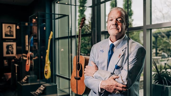 Jim Irsay in his guitar-filled office at the Indianapolis Colts headquarters