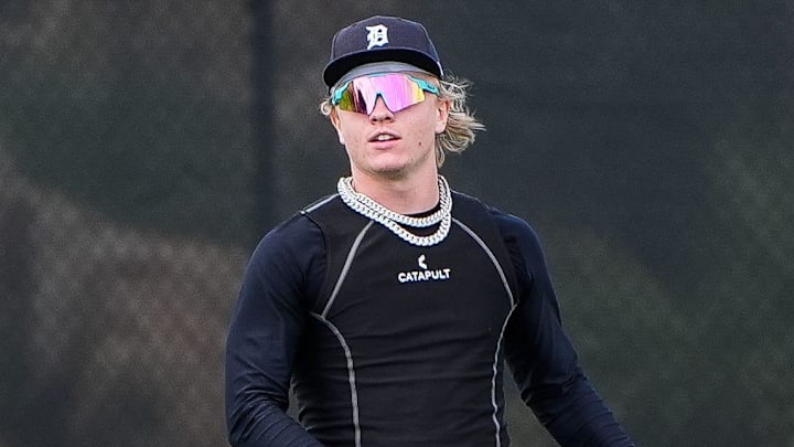 Detroit Tigers minor league outfielder Max Clark works out during spring training at TigerTown in Lakeland on Friday, Feb. 20, 2025.