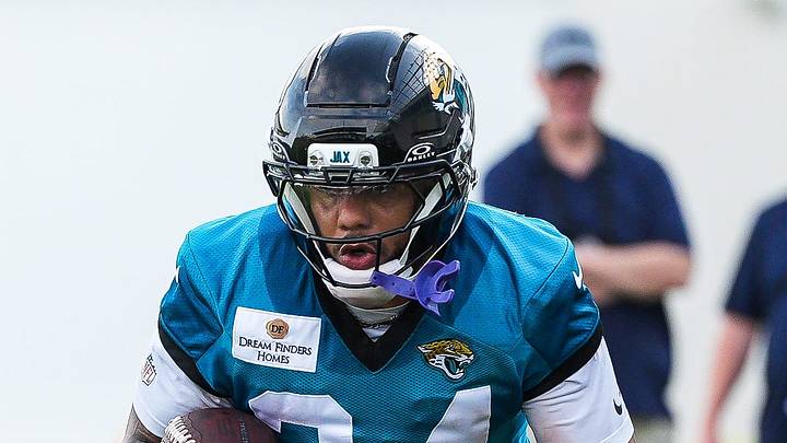 Jacksonville Jaguars Running Back Chris Rodriguez Jr. (24) carries the ball during the fourth day of NFL Training Camp in shells at the Miller Electric Center on Thursday, July 30, 2026, in Jacksonville, Fla.  [Doug Engle/Florida Times-Union]