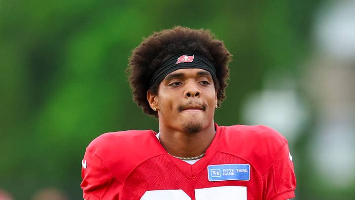 Aug 6, 2026; Tampa, FL, USA; Tampa Bay Buccaneers cornerback Jacob Parrish (25) participates in training camp at AdventHealth Training Center. Mandatory Credit: Nathan Ray Seebeck-Imagn Images