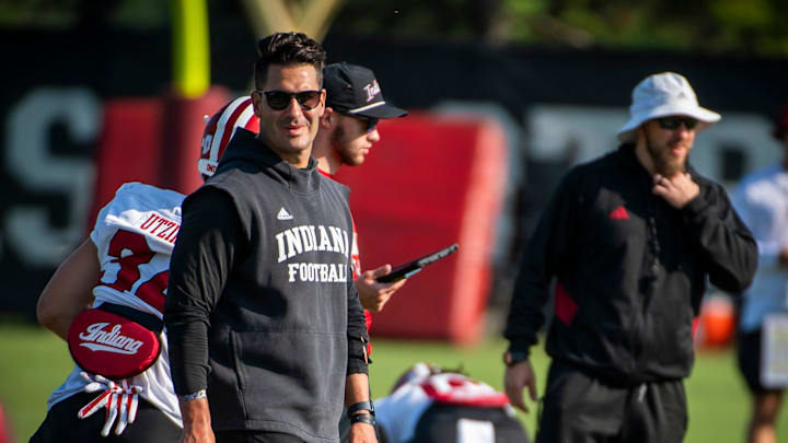 Indiana University Quarterbacks Coach Tino Sunseri during fall practice at the Mellencamp Pavilion at Indiana University on Tuesday, Aug. 6, 2024.