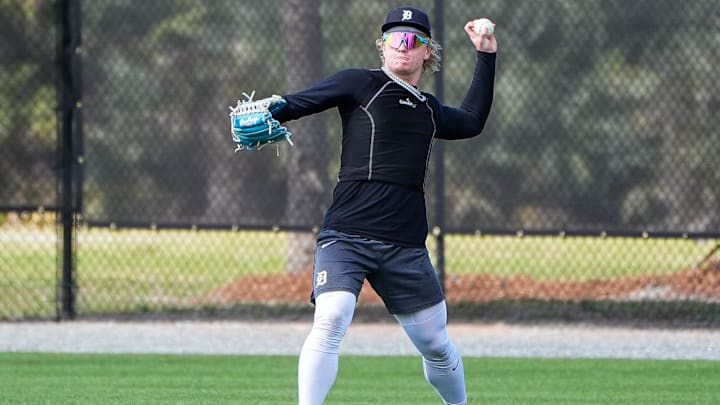 Detroit Tigers minor league outfielder Max Clark works out during spring training at TigerTown in Lakeland on Friday, Feb. 20, 2025. Detroit Tigers minor league outfielder Max Clark works out during spring training at TigerTown in Lakeland on Friday, Feb. 20, 2025.