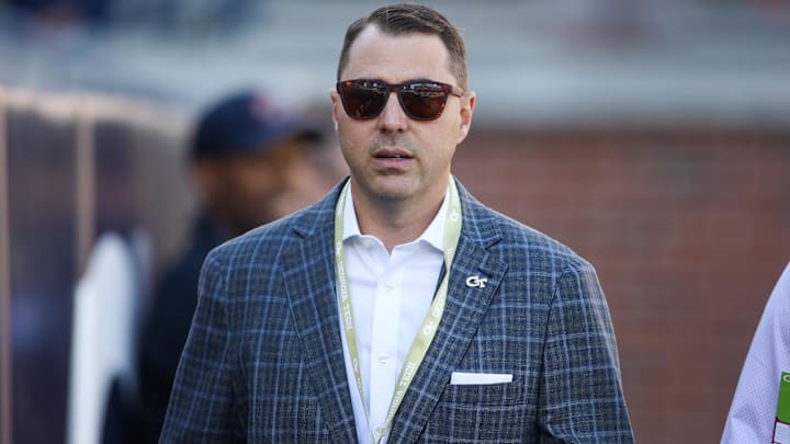 Oct 21, 2023; Atlanta, Georgia, USA; Georgia Tech Yellow Jackets athletic director J Batt on the field before a game against the Boston College Eagles at Bobby Dodd Stadium at Hyundai Field. Mandatory Credit: Brett Davis-Imagn Images
