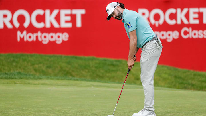 Adam Hadwin putts during the 2023 Rocket Mortgage Classic at Detroit Golf Club. Adam Hadwin putts during the 2023 Rocket Mortgage Classic at Detroit Golf Club.