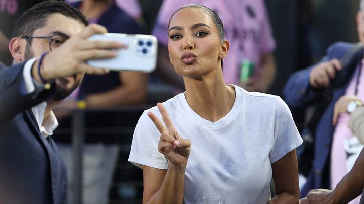 Kim Kardashian poses for a selfie before the match between Inter Miami CF and Cruz Azul at DRV PNK Stadium. 