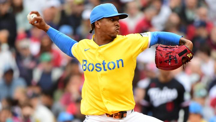May 23, 2026; Boston, Massachusetts, USA;  Boston Red Sox relief pitcher Brayan Bello (66) pitches during the third inning against the Minnesota Twins at Fenway Park. Mandatory Credit: Bob DeChiara-Imagn Images