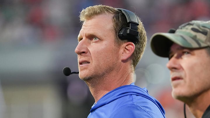 Southern Methodist Mustangs head coach Rhett Lashlee Southern Methodist Mustangs head coach Rhett Lashlee