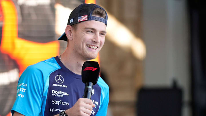 Williams Racing driver Logan Sargeant of United States talks to fans at the Driver Engagement event at the Formula 1 Lenovo United States Grand Prix at Circuit of the Americas on Friday October 20, 2023.