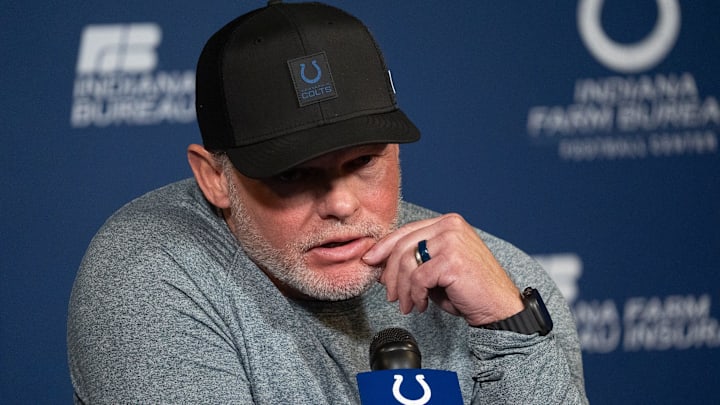 Indianapolis Colts General Manager Chris Ballard speaks with media Thursday, Jan. 8, 2026, at the Colts practice facility in Indianapolis.