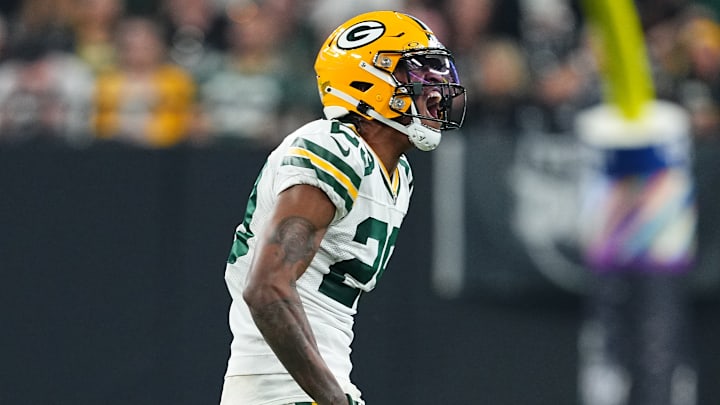 Cornerback Rasul Douglas during an NFL matchup between the Green Bay Packers and Las Vegas Raiders