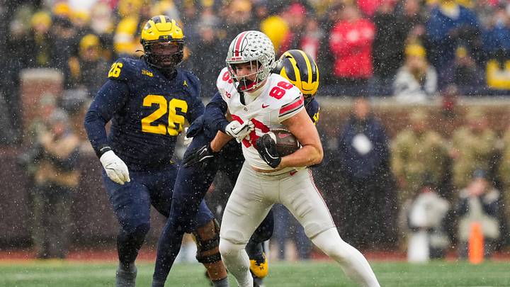 Ohio State Buckeyes tight end Max Klare (86) runs the ball against the Michigan Wolverines in the second half of the NCAA football game at Michigan Stadium on Saturday, Nov. 29, 2025 in Ann Arbor, Michigan. Ohio State Buckeyes tight end Max Klare (86) runs the ball against the Michigan Wolverines in the second half of the NCAA football game at Michigan Stadium on Saturday, Nov. 29, 2025 in Ann Arbor, Michigan.