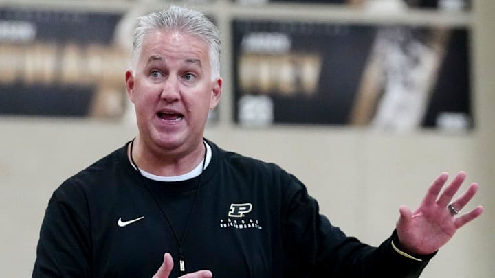 Purdue Boilermakers head coach Matt Painter speaks during practice.