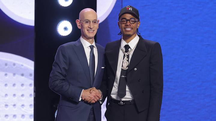 Jun 23, 2026; New York, NY, USA; NBA commissioner Adam Silver greets the twenty second pick in the 2026 NBA draft, Alabama guard Labaron Philon Jr. after he was selected by the Philadelphia 76ers at Barclays Center. Mandatory Credit: Brad Penner-Imagn Images Jun 23, 2026; New York, NY, USA; NBA commissioner Adam Silver greets the twenty second pick in the 2026 NBA draft, Alabama guard Labaron Philon Jr. after he was selected by the Philadelphia 76ers at Barclays Center. Mandatory Credit: Brad Penner-Imagn Images
