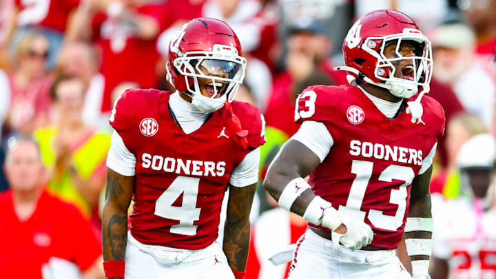 Oklahoma defensive backs Courtland Guillory and Reggie Powers III celebrate in the Sooners' win over Illinois State. Oklahoma defensive backs Courtland Guillory and Reggie Powers III celebrate in the Sooners' win over Illinois State.
