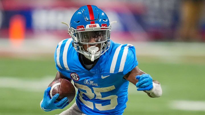 Sep 6, 2021; Atlanta, Georgia, USA; Mississippi Rebels running back Henry Parrish Jr. (25) in action