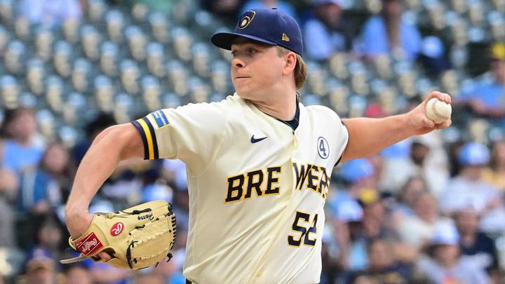 Jun 2, 2026; Milwaukee, Wisconsin, USA; Milwaukee Brewers starting pitcher Kyle Harrison (52) throws a pitch in the first inning against the San Francisco Giants at American Family Field. Mandatory Credit: Benny Sieu-Imagn Images