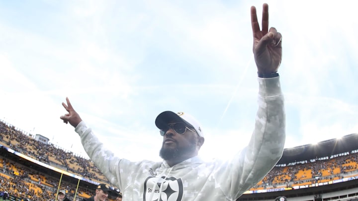 Pittsburgh Steelers head coach Mike Tomlin reacts after defeating the Baltimore Ravens on Nov 17, 2024.