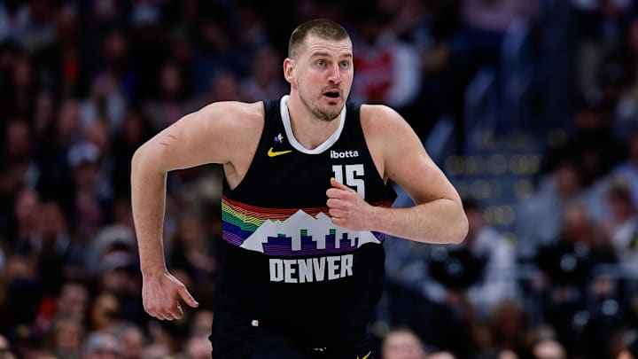Jan 30, 2026; Denver, Colorado, USA; Denver Nuggets center Nikola Jokic (15) in the second quarter against the Los Angeles Clippers at Ball Arena. Mandatory Credit: Isaiah J. Downing-Imagn Images